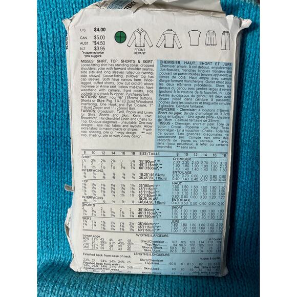 Butterick Sewing pattern 6554 top skirt shorts shacket size 8 - Picture 3 of 6